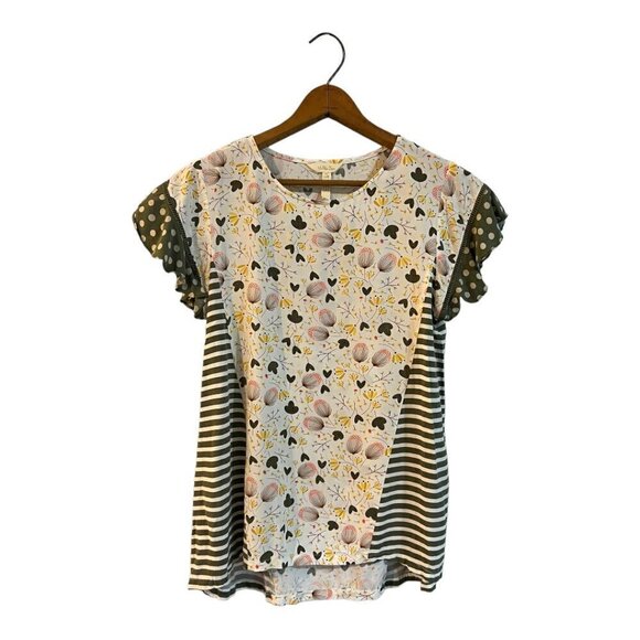 Matilda Jane Gentle Breeze Mixed Print Blouse Size Small Floral Flutter Sleeves - Picture 2 of 6